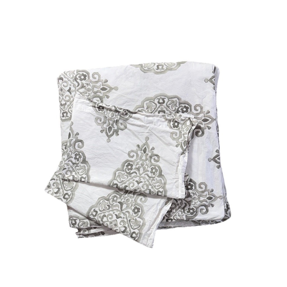 Pottery Barn Asher Medallion Duvet Cover Set King Shams Organic Cotton Gray 3 Pc - Picture 5 of 5